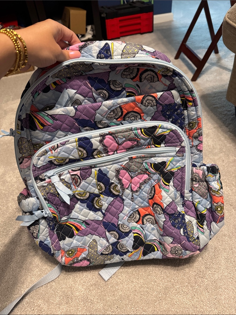 Vera Bradley Quilted Backpack with Purple Butterfly Print